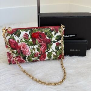 Dolce & Gabbana Red and Pink Rose Print Chain Crossbody